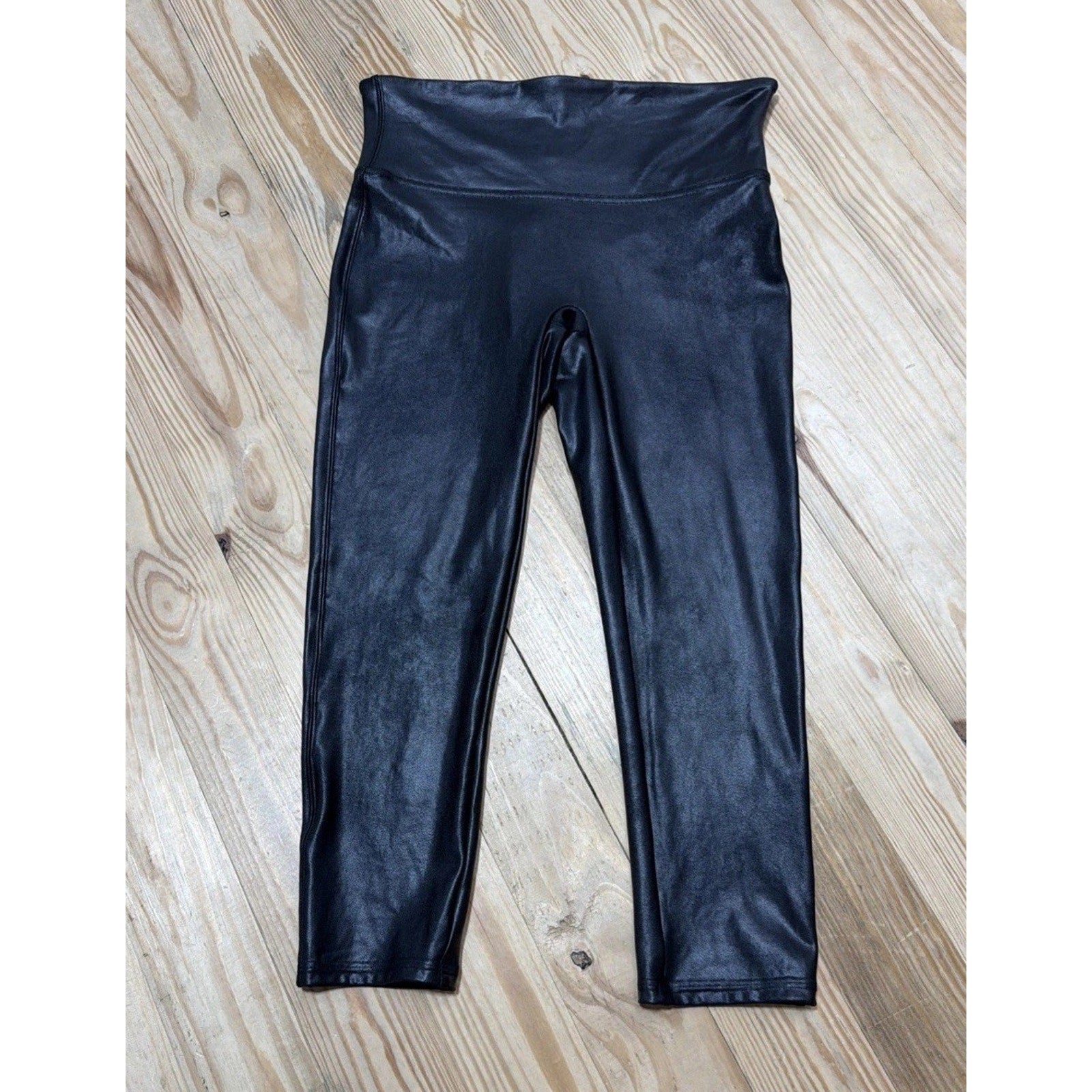 SPANX Black Leggings Faux Leather Size Medium Slimming Moto City Biker