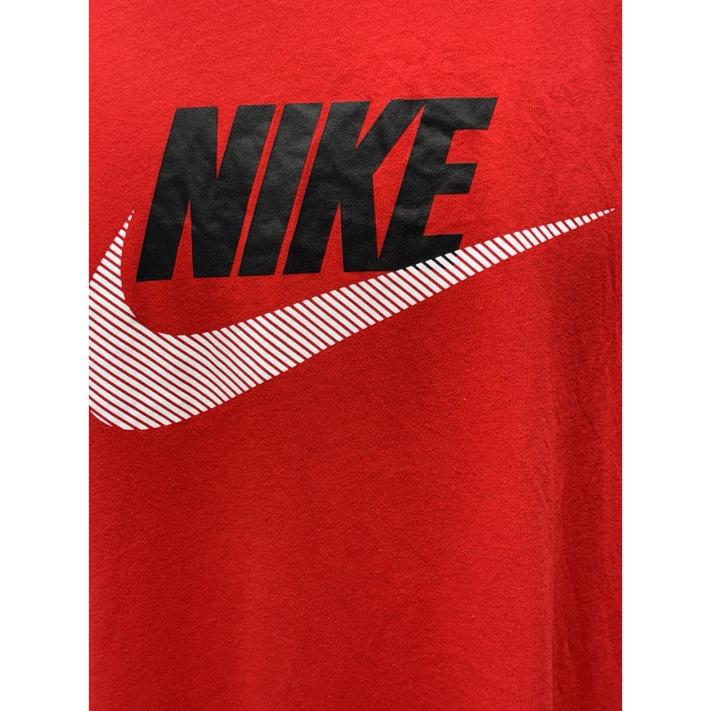 NIKE Classic White Striped Logo Red Cotton Comfort Soft T-Shirt Men’s Size XL