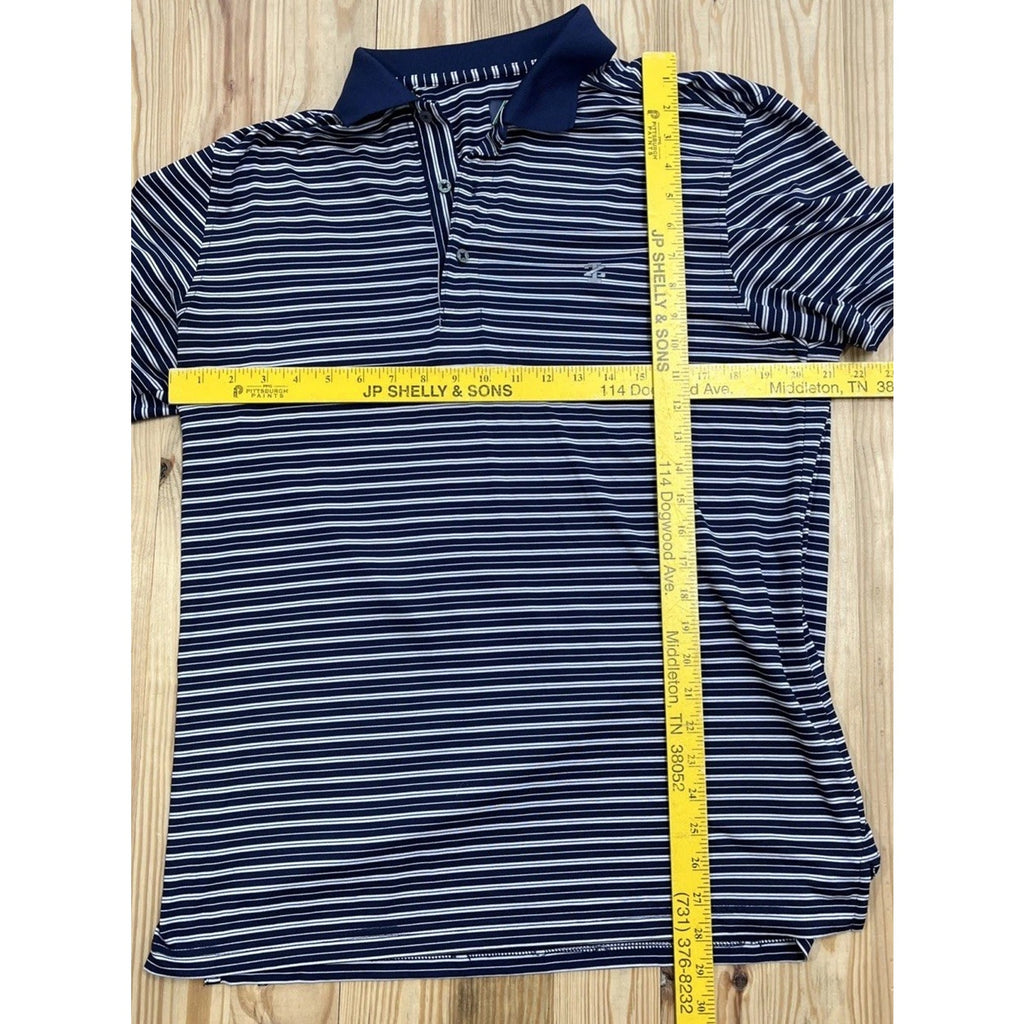 IZOD Polo Shirt Mens Large White Navy Striped Golf Collared Short Sleeve Classic
