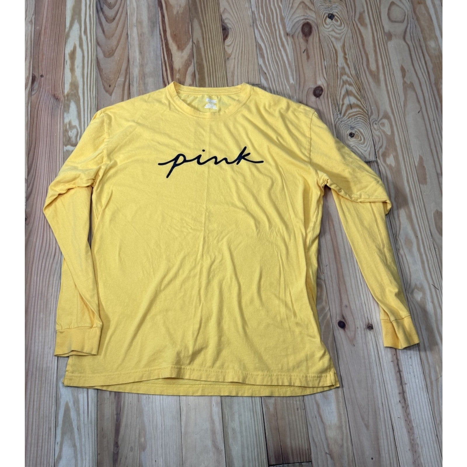 Pink Women's Long Sleeve Yellow Pull Over "PINK" Shirt Size Medium EUC