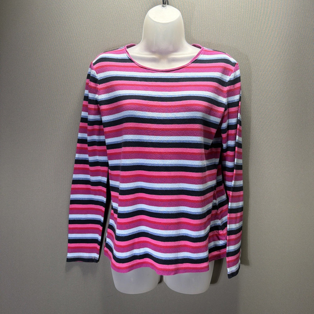 TALBOTS Plus 100% cotton Multicolor STRIPE Crew Neck TOP Tee Small
