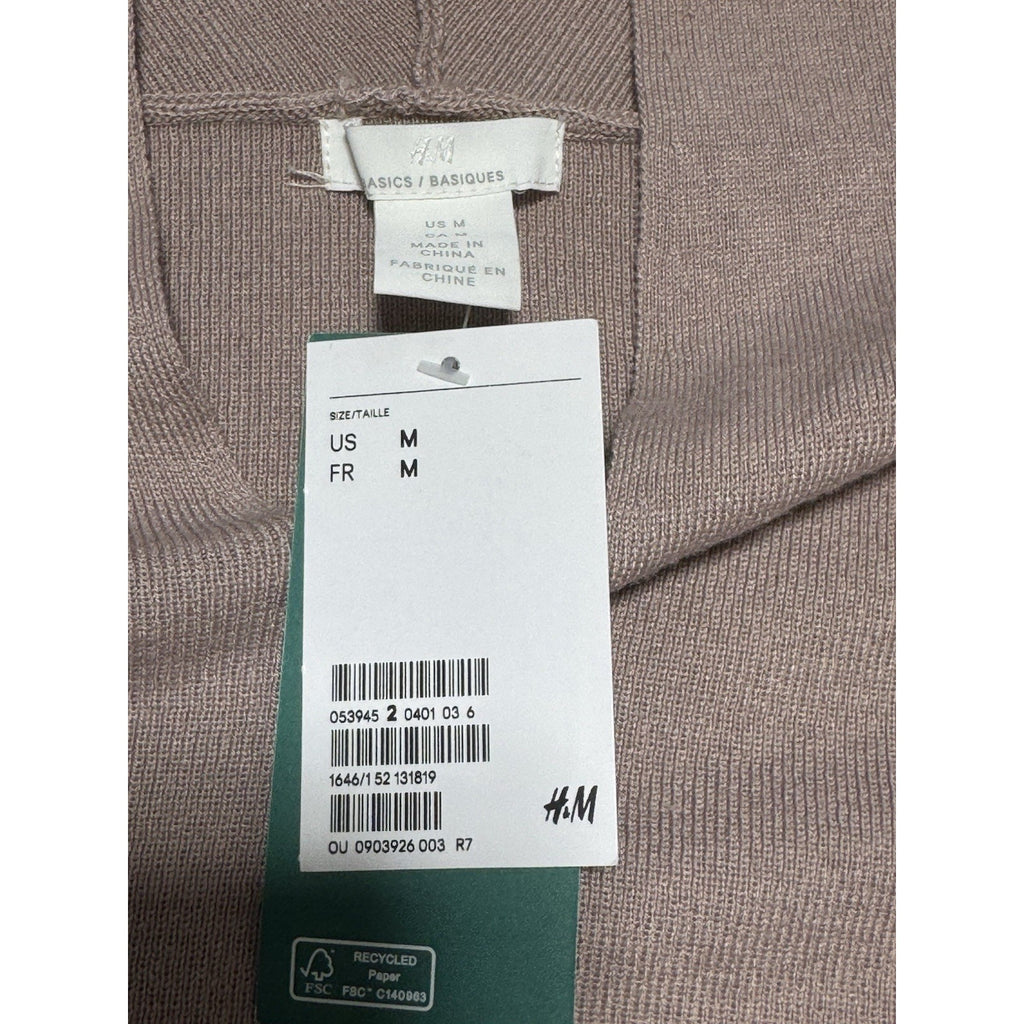H&M Basics Knit Sweater Dress Womens M Beige V Neck Long Sleeve Midi NWT