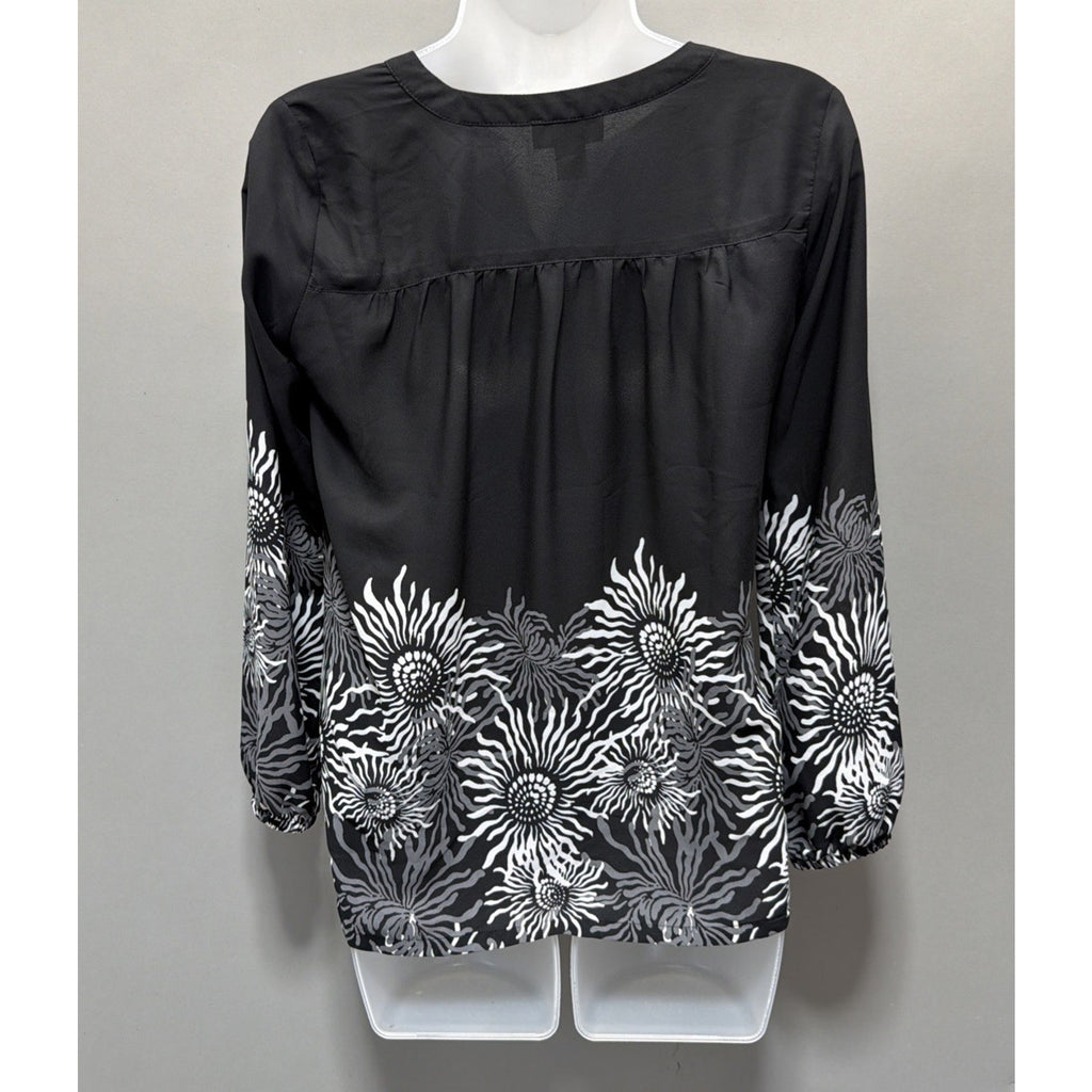 LOFT Outlet Petite XXSP Black White Floral Blouse 3/4 Sleeve Lightweight Boho