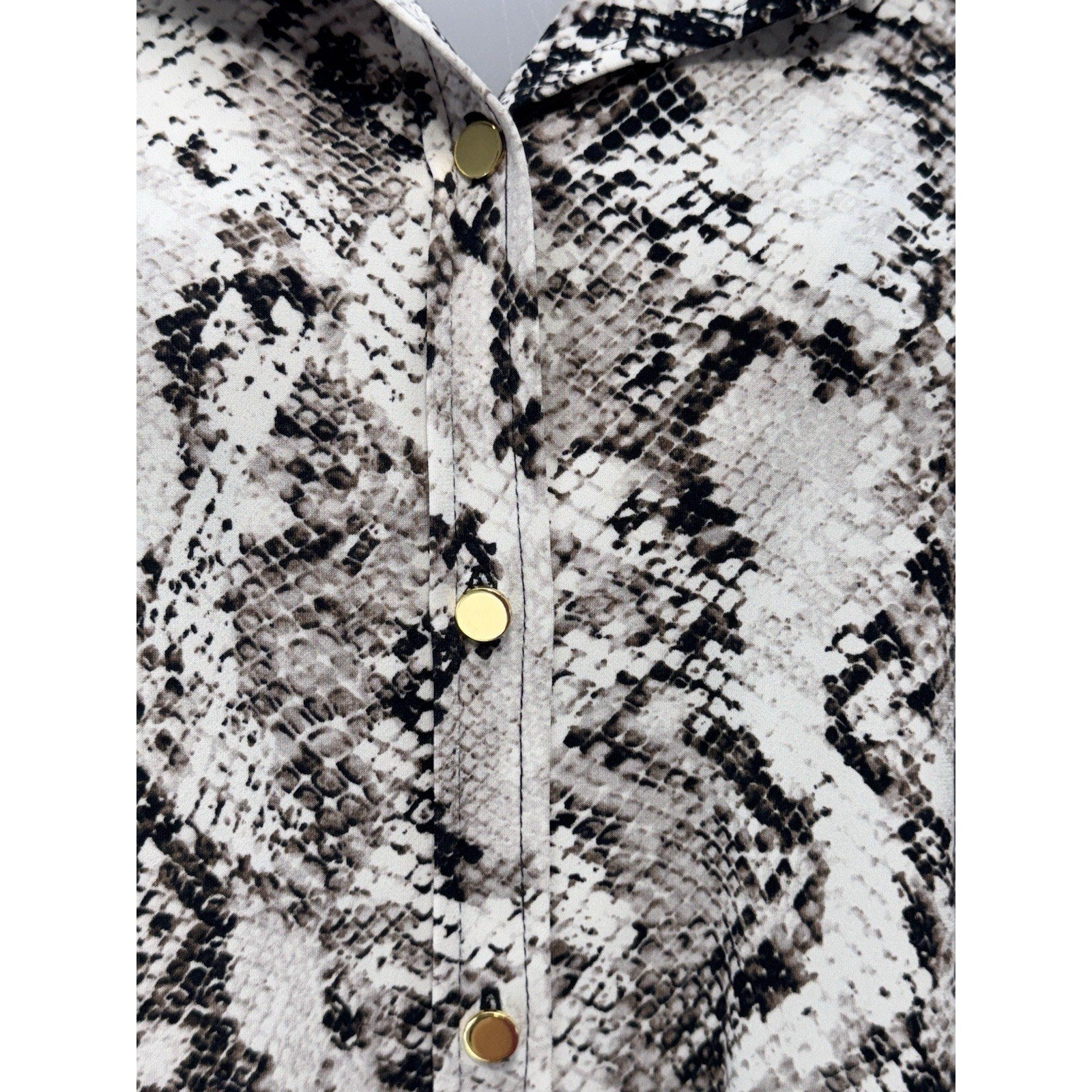 Calvin Klein Snakeskin Print Stretch Knit Gold Buttons Ivory Brown Women’s 1X