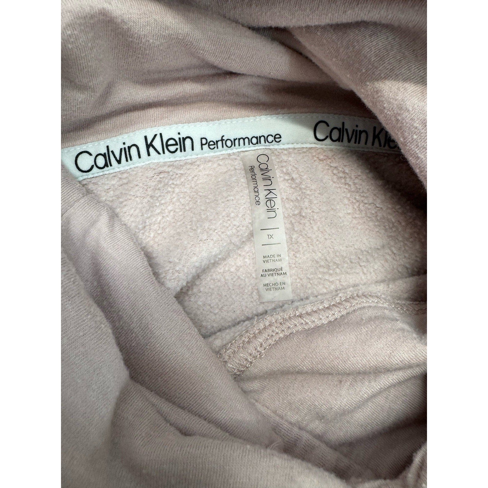 Calvin Klein Women’s 1X Light Pink Performance Sweatshirt Cowl Neck Pullover