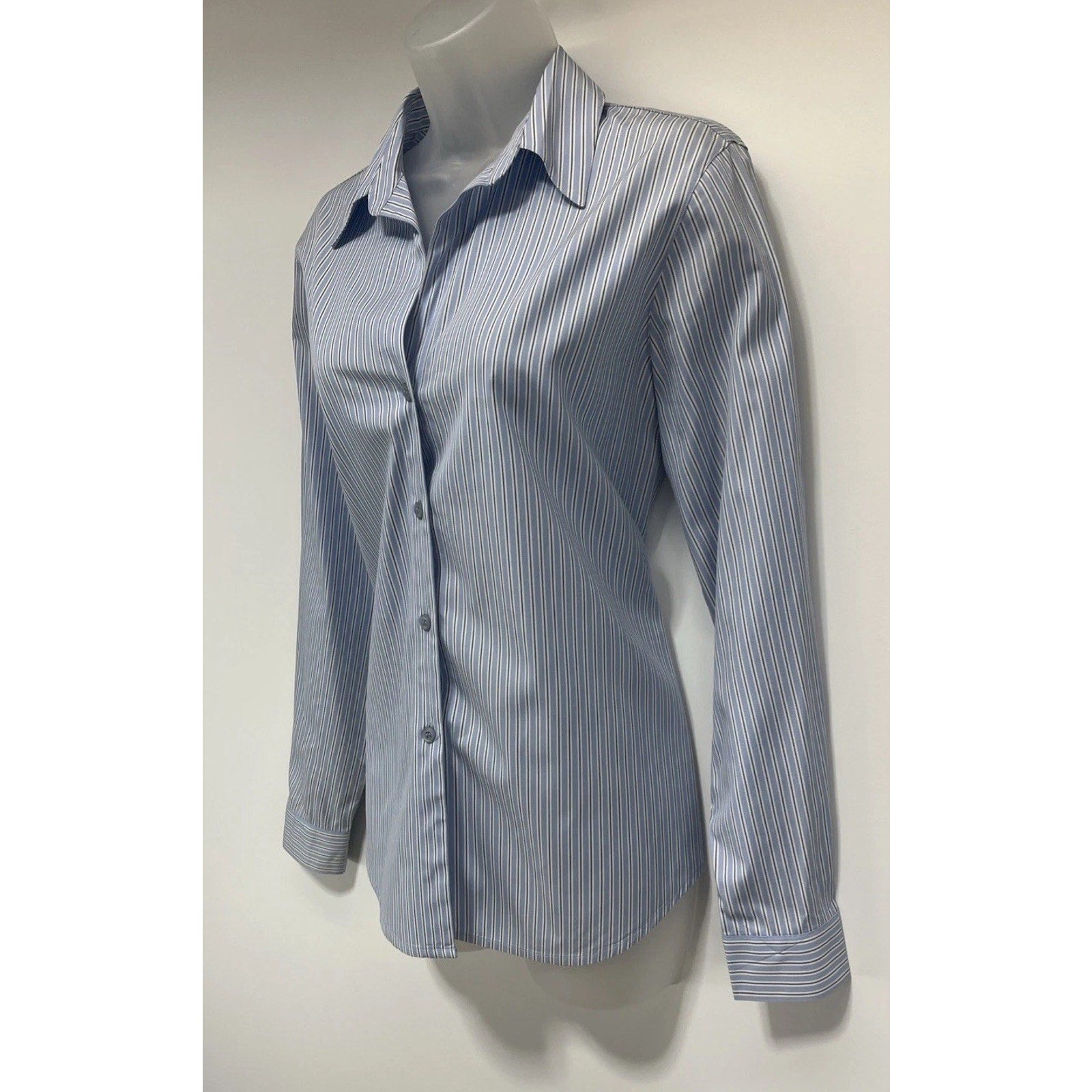Emma James Womens Light Blue Striped Long Sleeve Button Up Shirt Size M Cotton