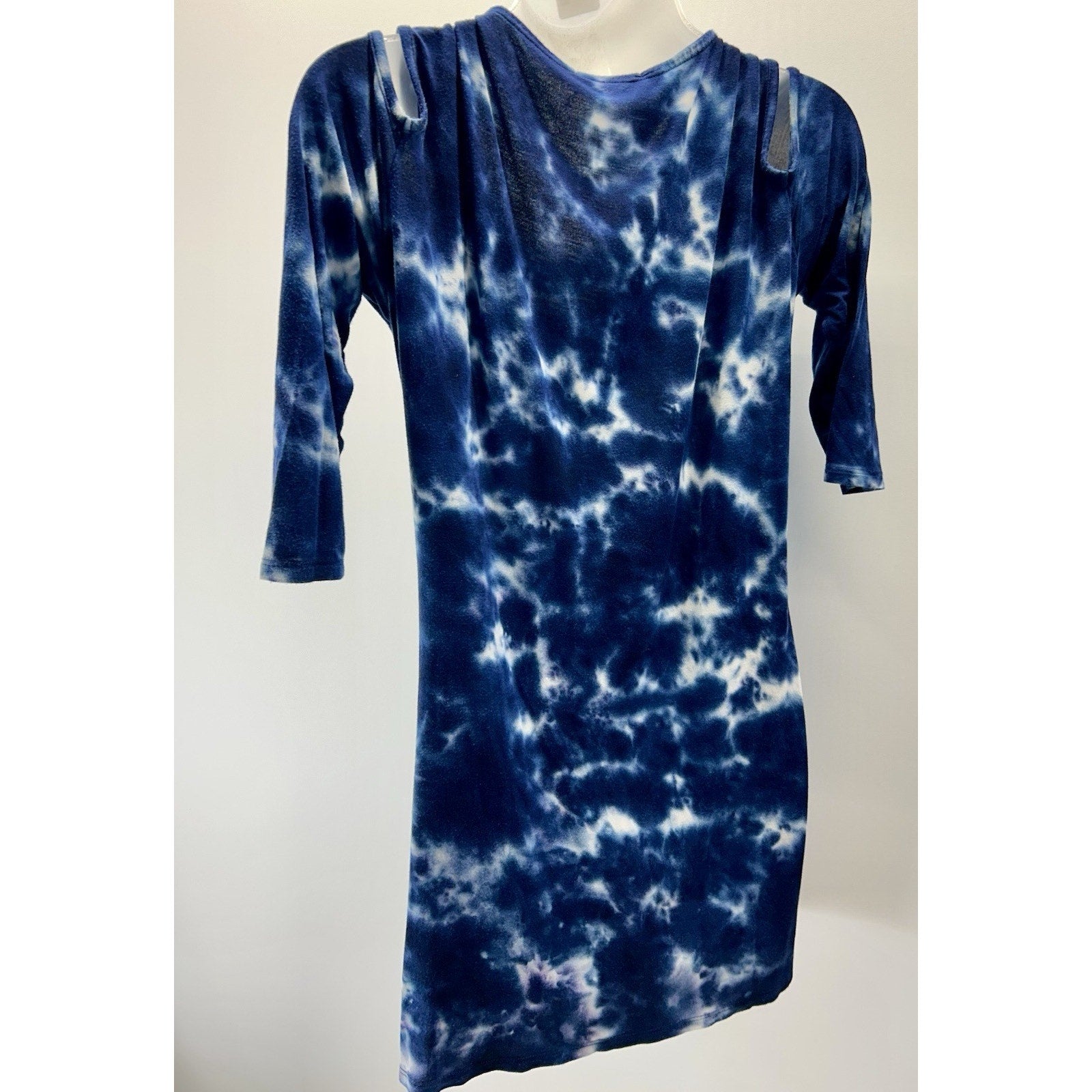 Belldini Women's SZ Large Blue Tie Dye Laced Eyelets Dress Beachy Vacation.