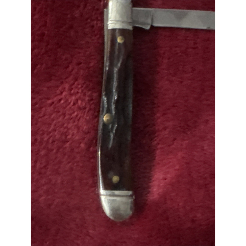 Vintage Schrade Walden NY USA 2 Blade Jack Pocket Knife Brown Jigged Handle