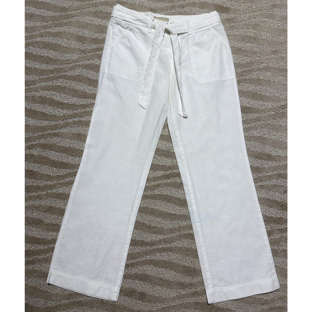 Banana Republic Martin Fit Linen Blend Belted Pants White Size 4 Beach Summer