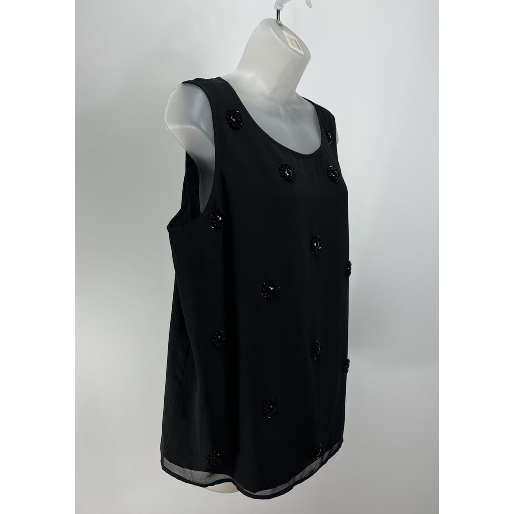 NWT Talbots rsvp Black Chiffon Embellished Polka Dot Shell Beaded Large Lined