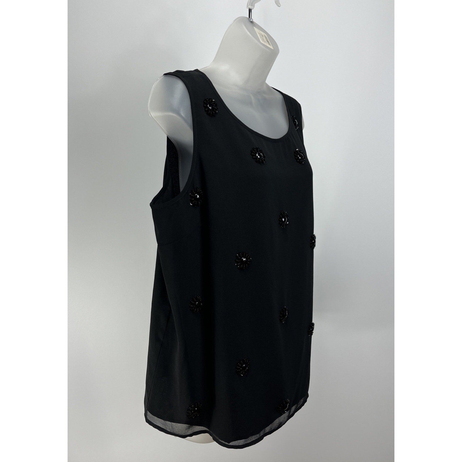 NWT Talbots rsvp Black Chiffon Embellished Polka Dot Shell Beaded Large Lined