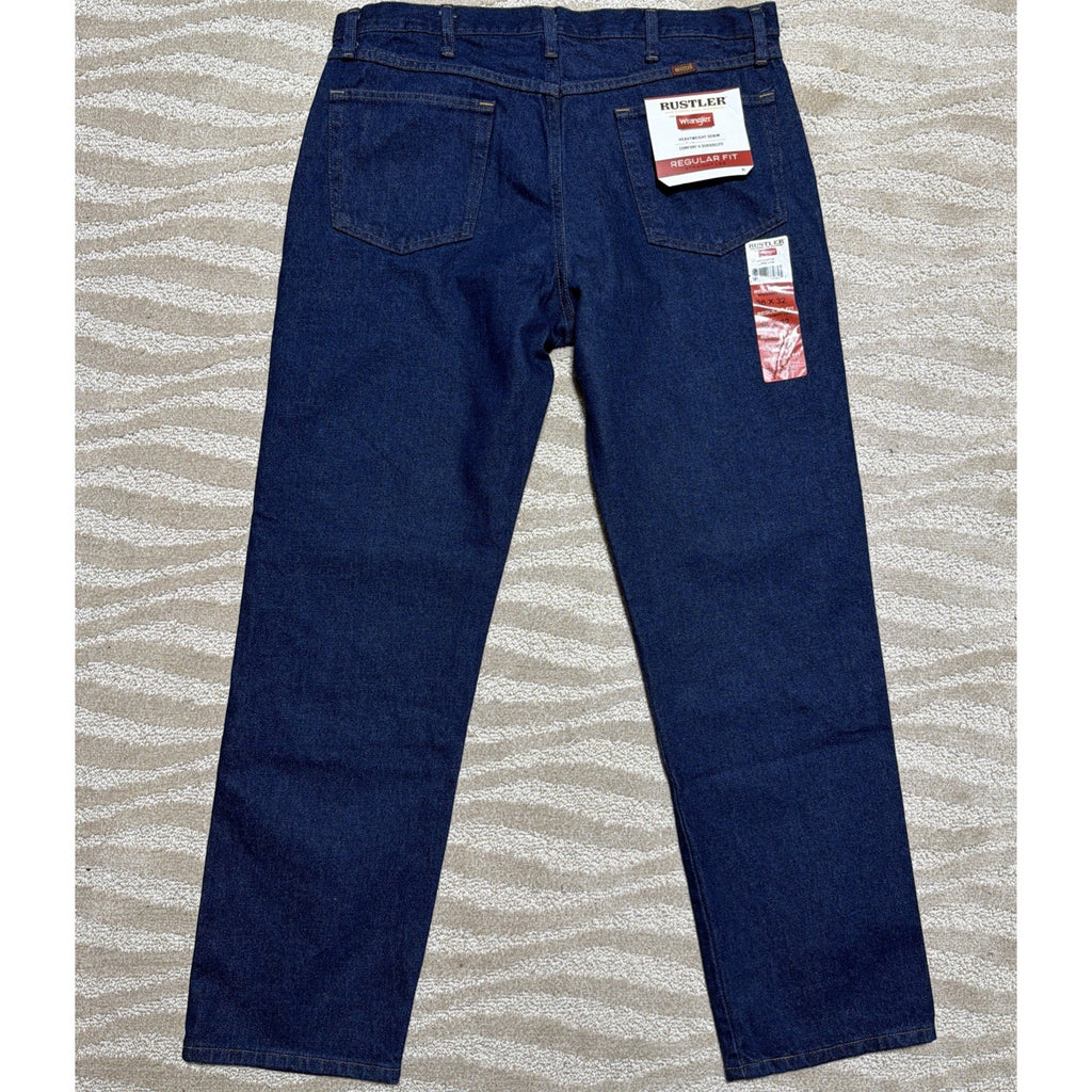 Wrangler Rustler Jeans 36x32 Regular Straight Leg Dark Blue Workwear Denim NWT