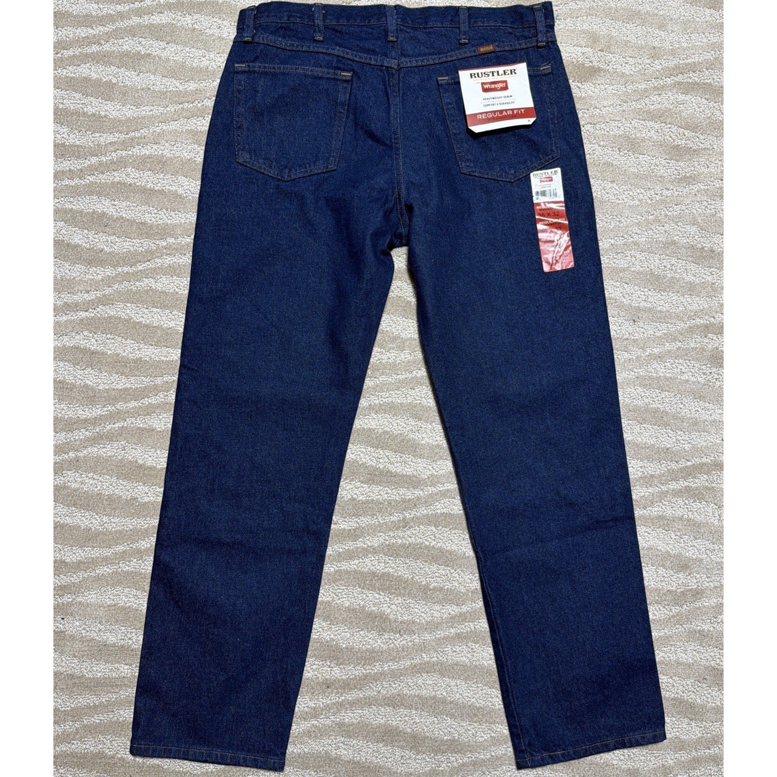 Wrangler Rustler Jeans 36x32 Regular Straight Leg Dark Blue Workwear Denim NWT