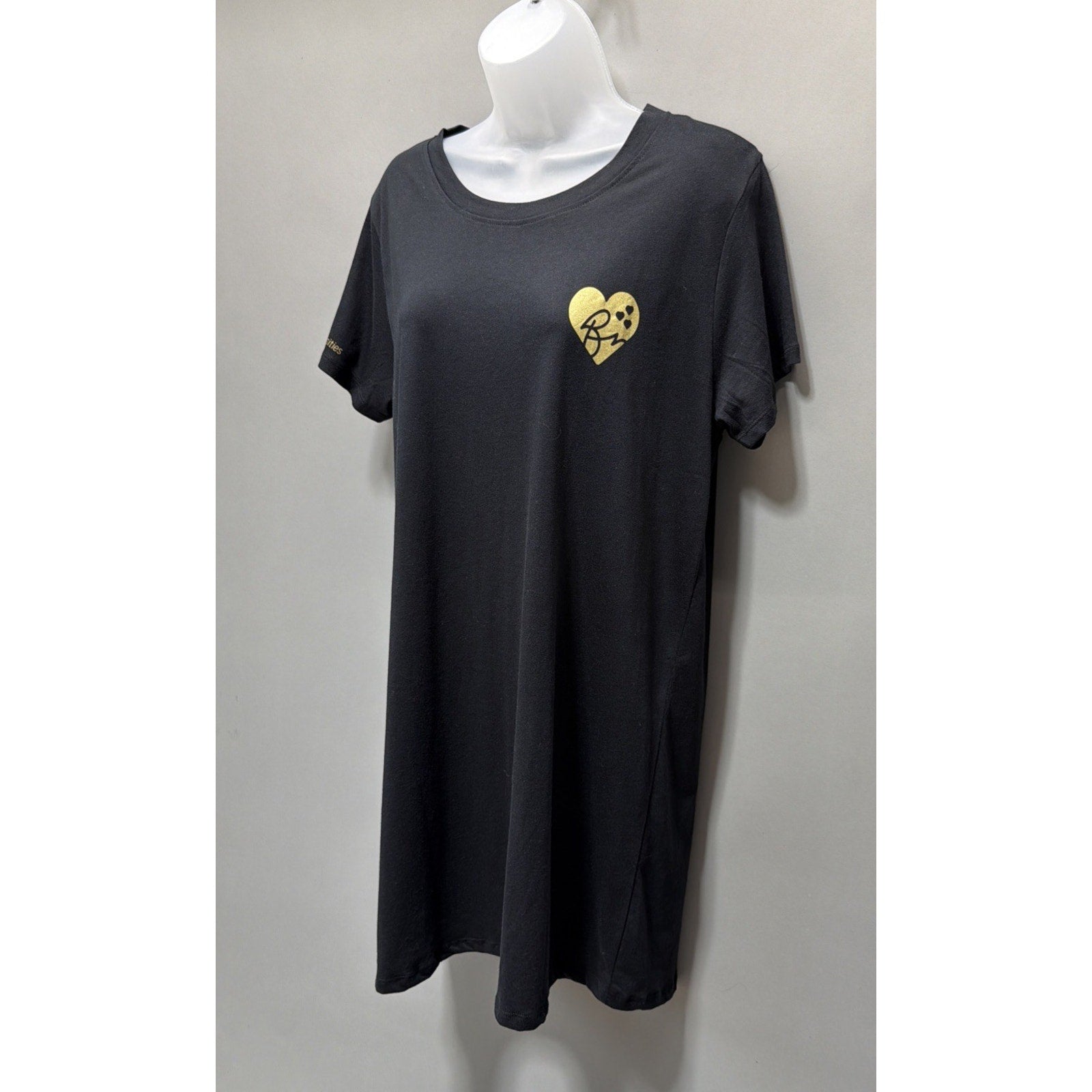 Bare Necessities Black and Gold Short Sleeve Tee Shirt Pajama Dress XL