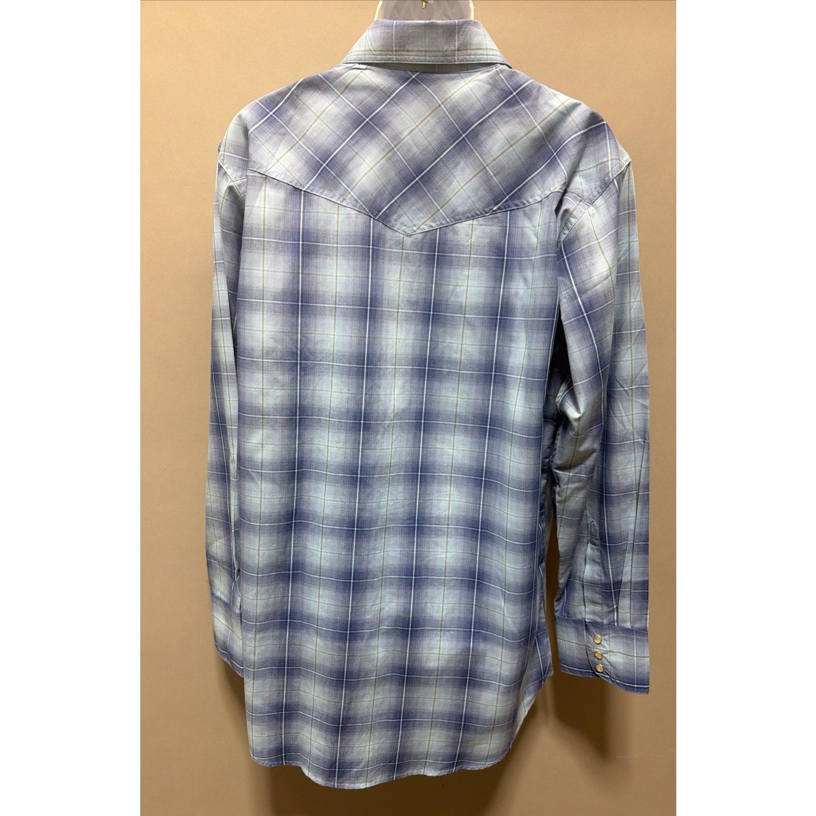 High Noon Western Shirt Mens Large Tall Blue Plaid Pearl Snap Long Sleeve