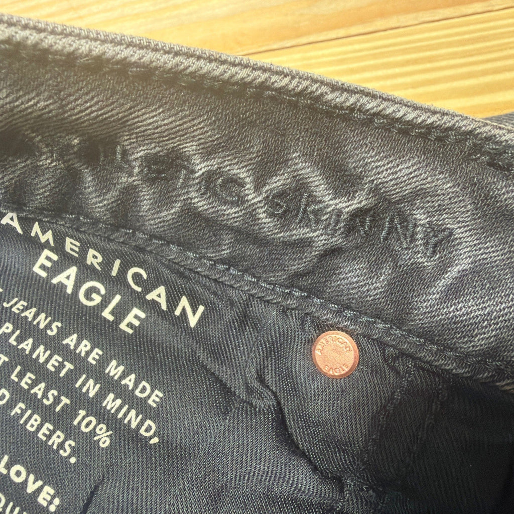 American Eagle Mens Patched Airflex+ Athletic Skinny Black Jeans 30 X 36 New