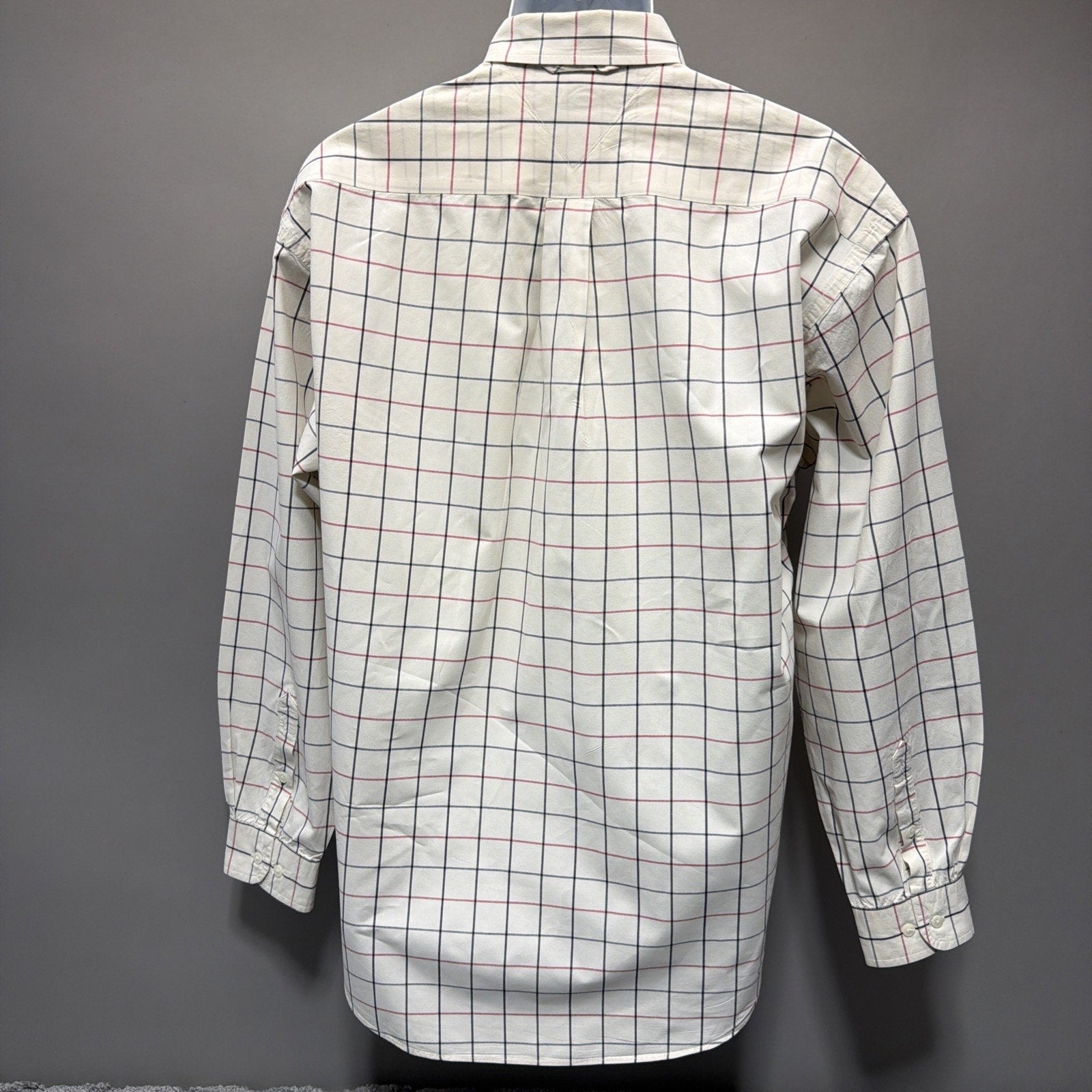 Tommy Hilfiger Golf Vintage 90s Tattersall Plaid Twill Shirt Biege Crest Logo