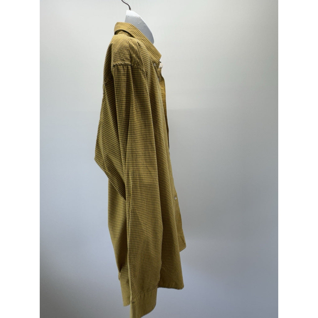 HAGGAR FOREVERNEW Men's Long Sleeve Shirt XL Gold Blue Plaid