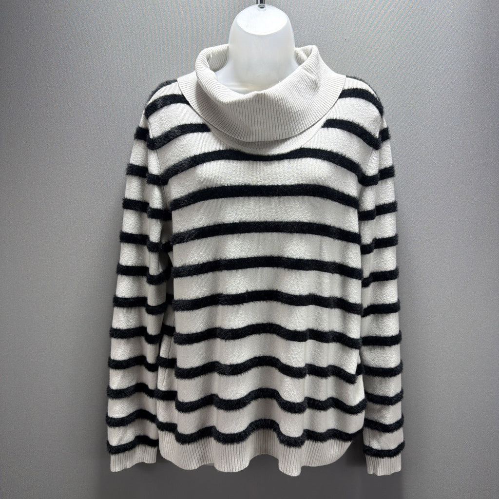 Chico's Women L Gray Striped Eyelash Touch Of Cashmere Buttery Soft Sweater