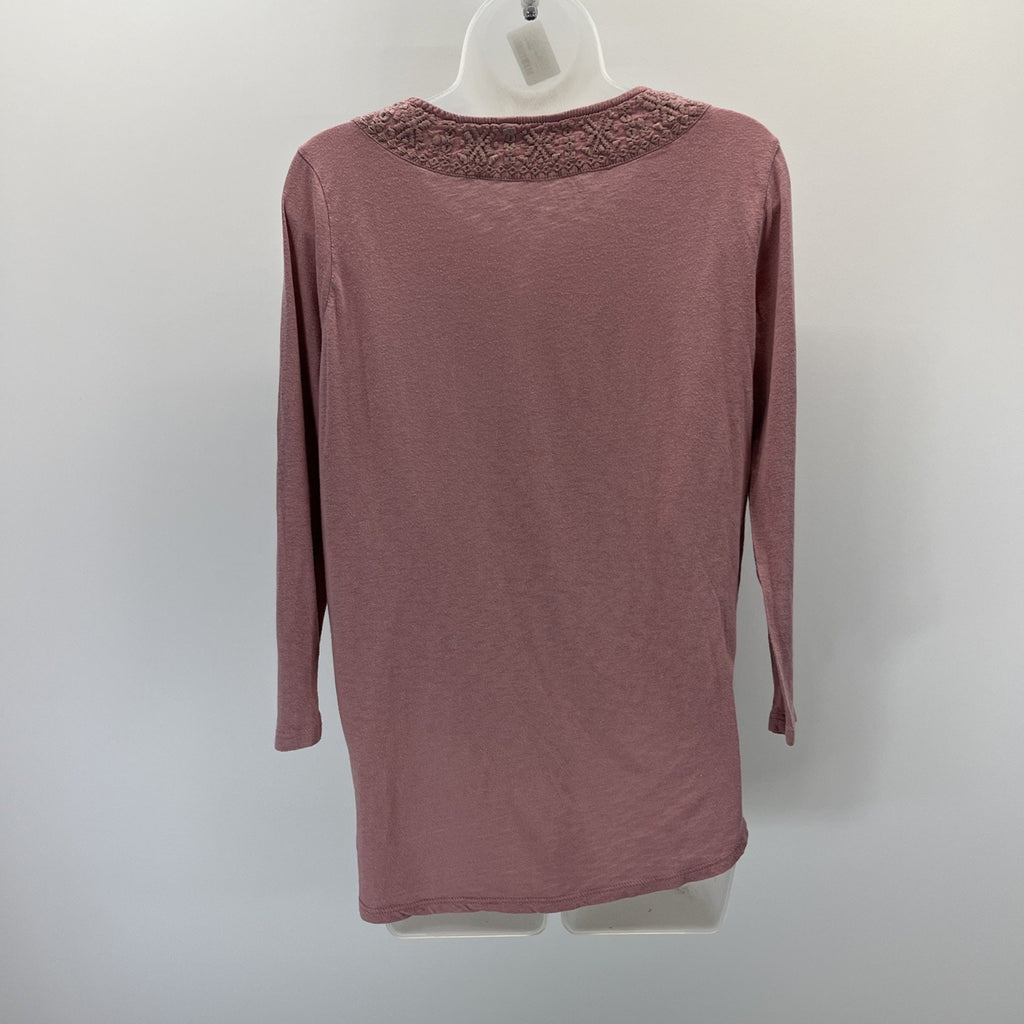 Lucky Brand Top Womens Small Pink Long Sleeve Embroidered Tasseled Peasant Boho