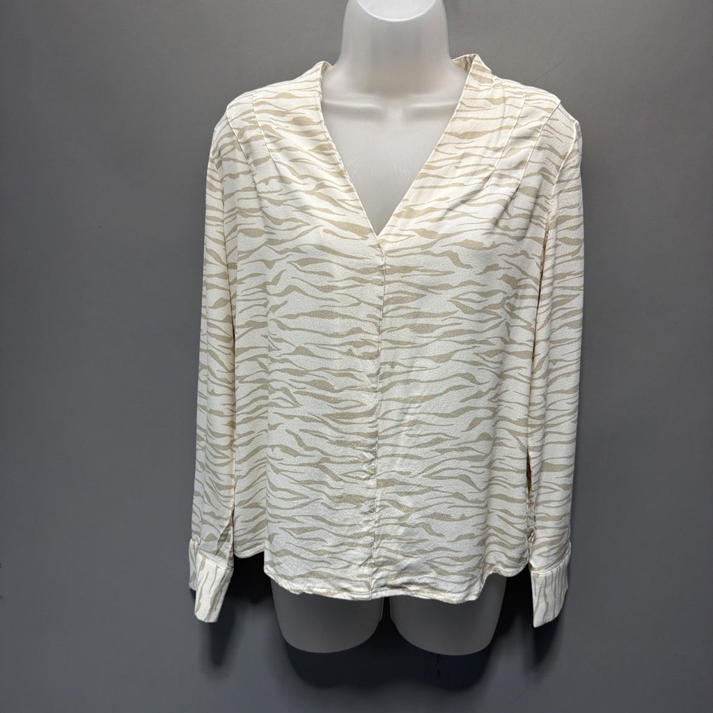 A New Day Long Sleeve Cream and Beige Zebra Striped Women's Top Small