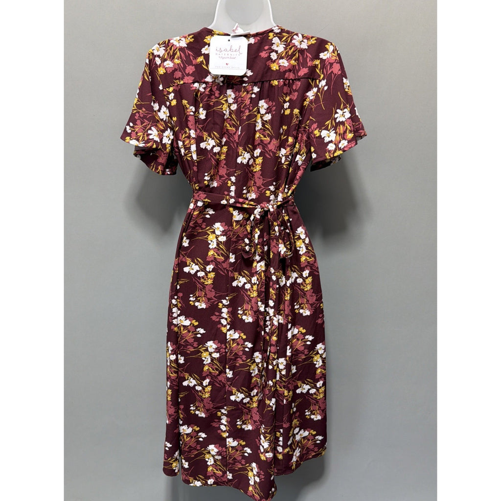 Women's Isabel Maternity Dress Short Sleeve M Burgundy Floral NWT