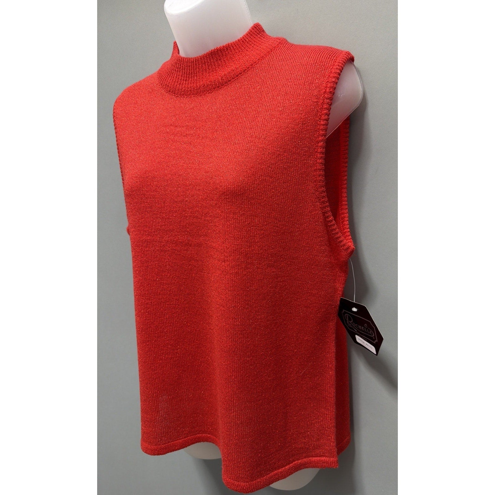 Vintage Rochelle Womens Top Size XL Red Gold Shimmer Mock Neck Sleeveless New