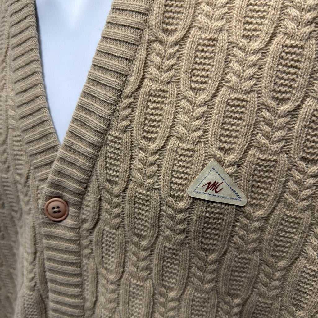 Monte Carlo Men Sz 44 Button Up Brown Lambs Wool Sweater Vest Cable Knit
