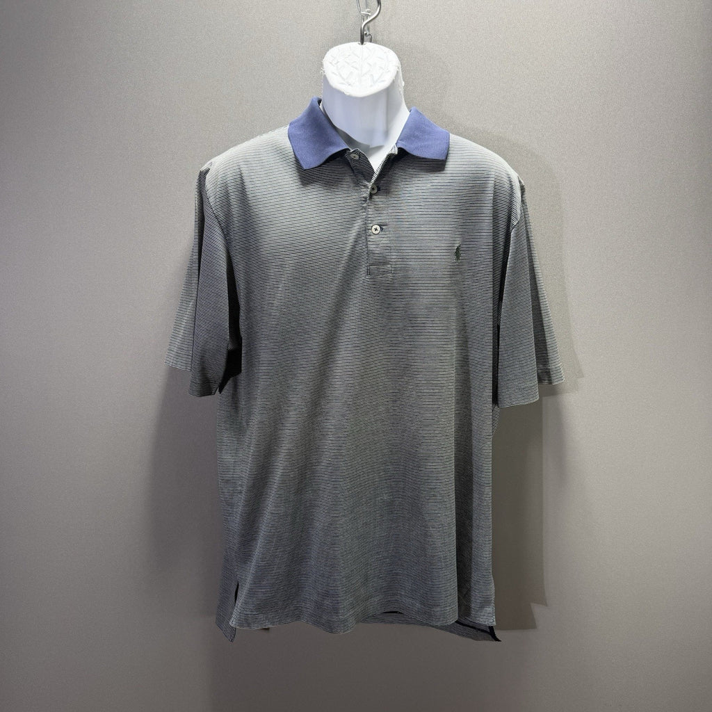 Polo Golf Ralph Lauren Mens L 100% Pima Cotton Striped Polo Shirt Navy Green