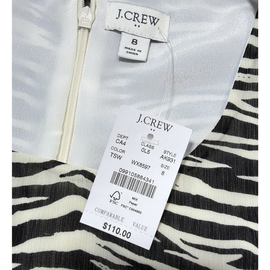 J.Crew Zebra Print Midi Dress Womens 8 Tiered Sleeveless Fit & Flare NWT $110