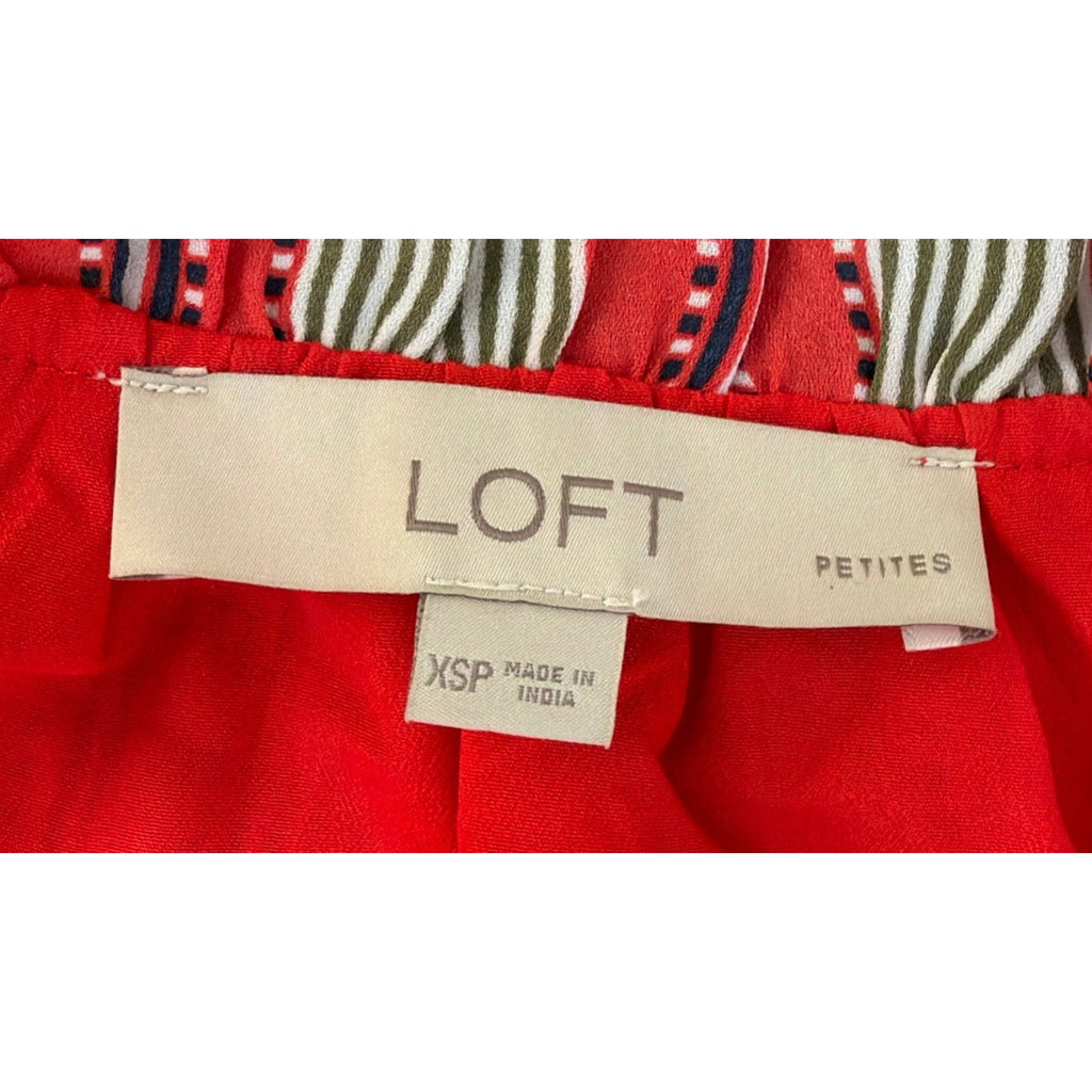 Ann Taylor Loft Red Striped Flounce Hem Shift Shirt Dress Sz XS Petite Tie Cuff