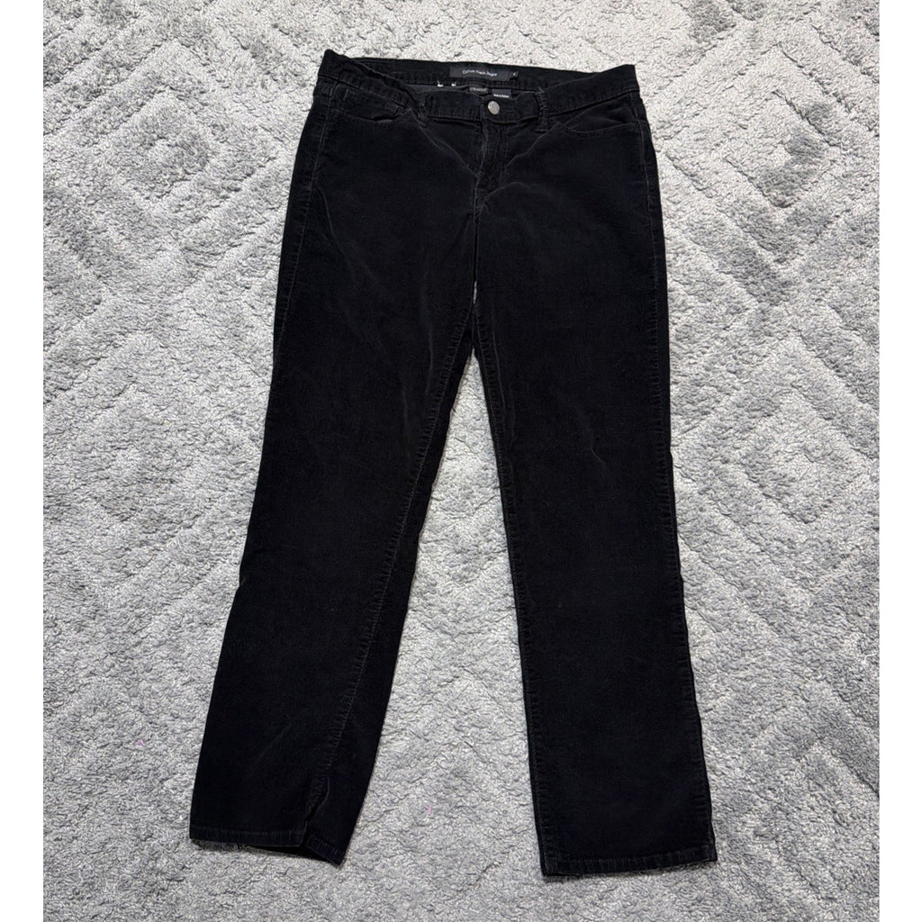 Calvin Klein Womens Corduroy Dress Pants Black Size 10 Straight Leg Trousers