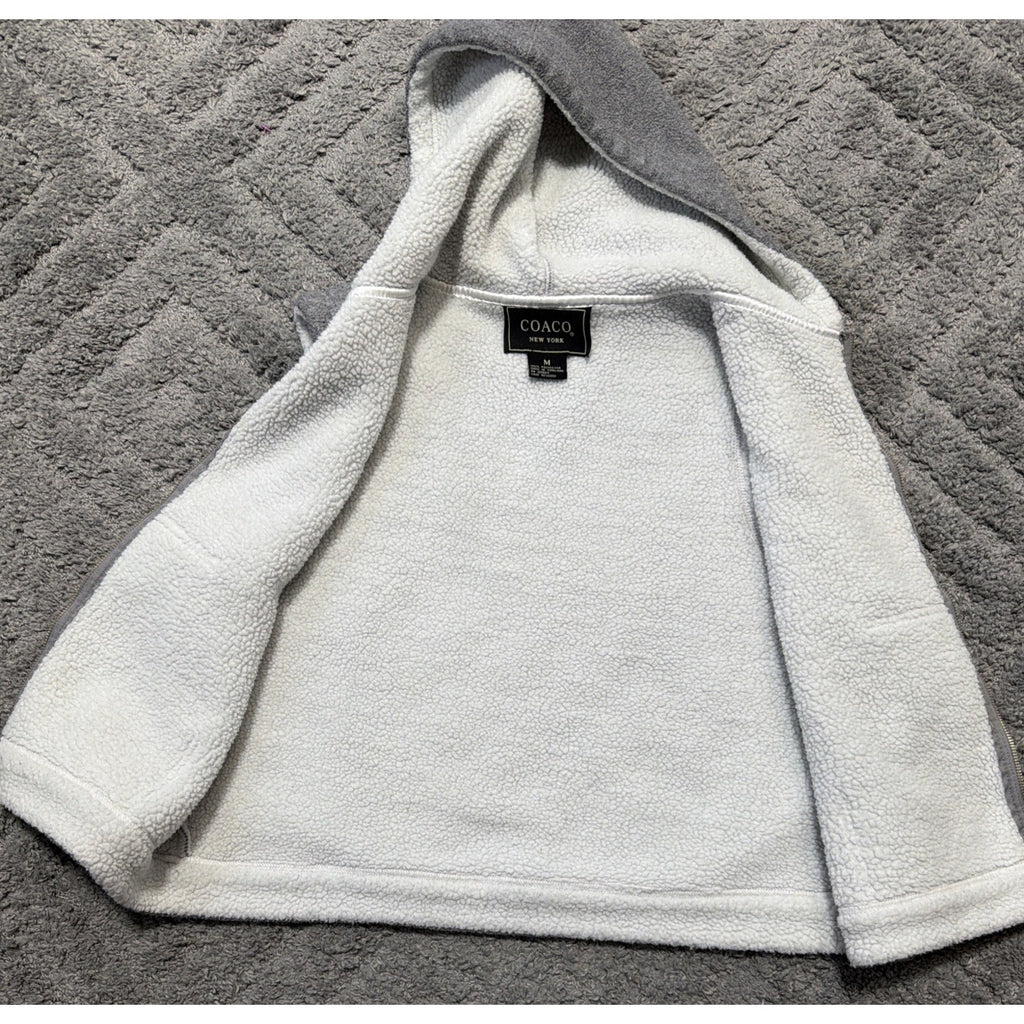 Coaco NY Fleece Polyester Soft Warm Full Zip Hooded Vest Light Grey Womens Sz M
