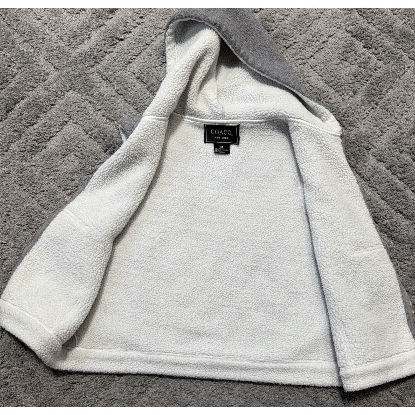 Coaco NY Fleece Polyester Soft Warm Full Zip Hooded Vest Light Grey Womens Sz M