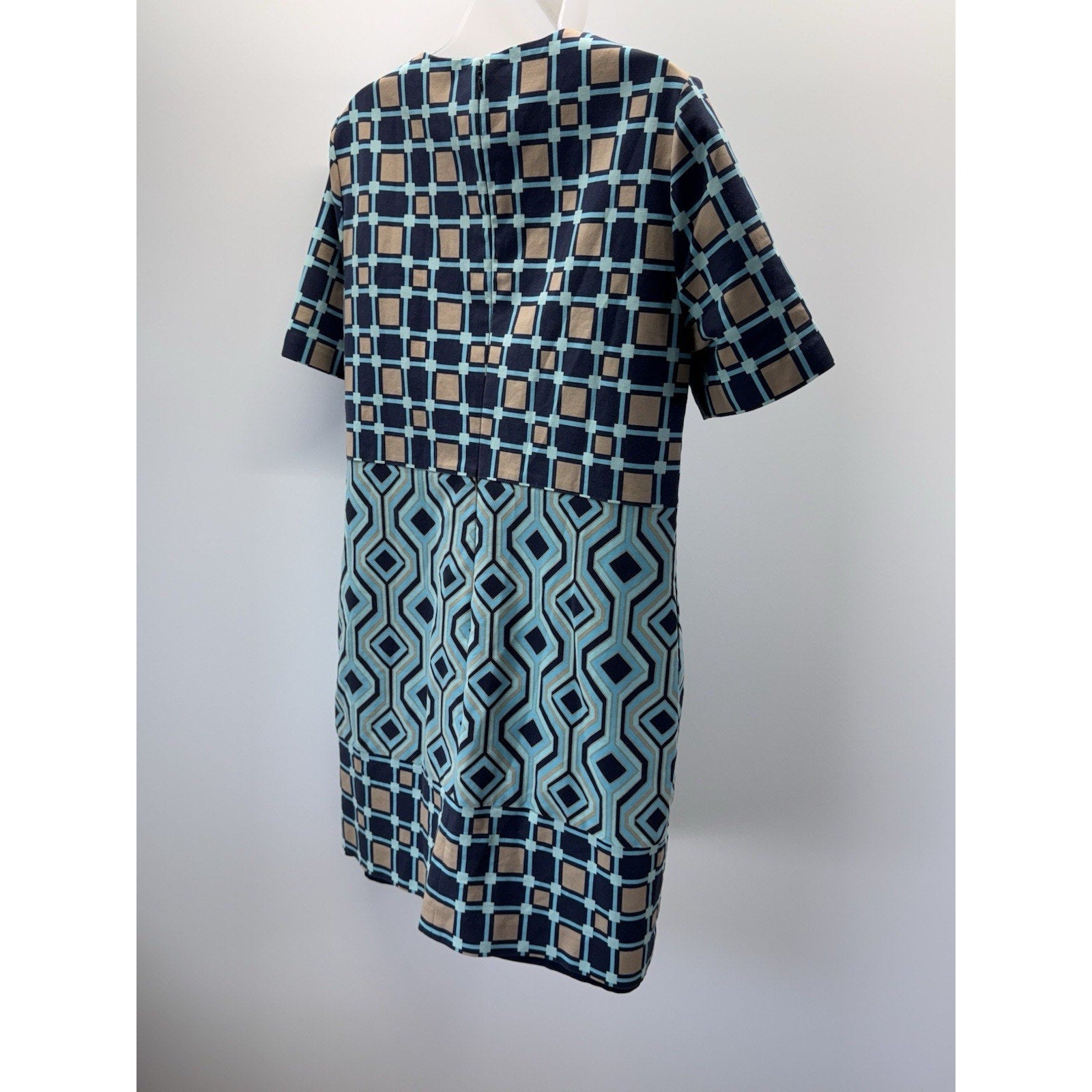 Michael Kors Geometric Black, Blue and Tan Short Sleeve Dress Size 12