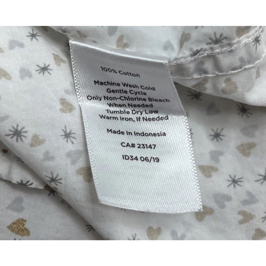 Talbots White W Hearts Lightweight Long Sleeve Button Up Blouse Size Medium