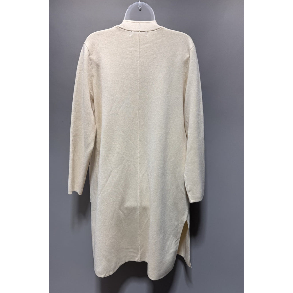 Lillusory Long Cardigan Womens M Cream Open Front Knit Coatigan Sweater Pockets