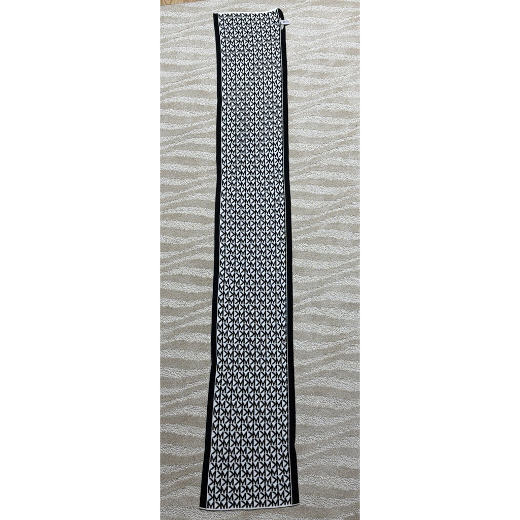 Michael Kors 100% Acrylic Mk Monogram Scarf Black White Jacquard Knit Wrap