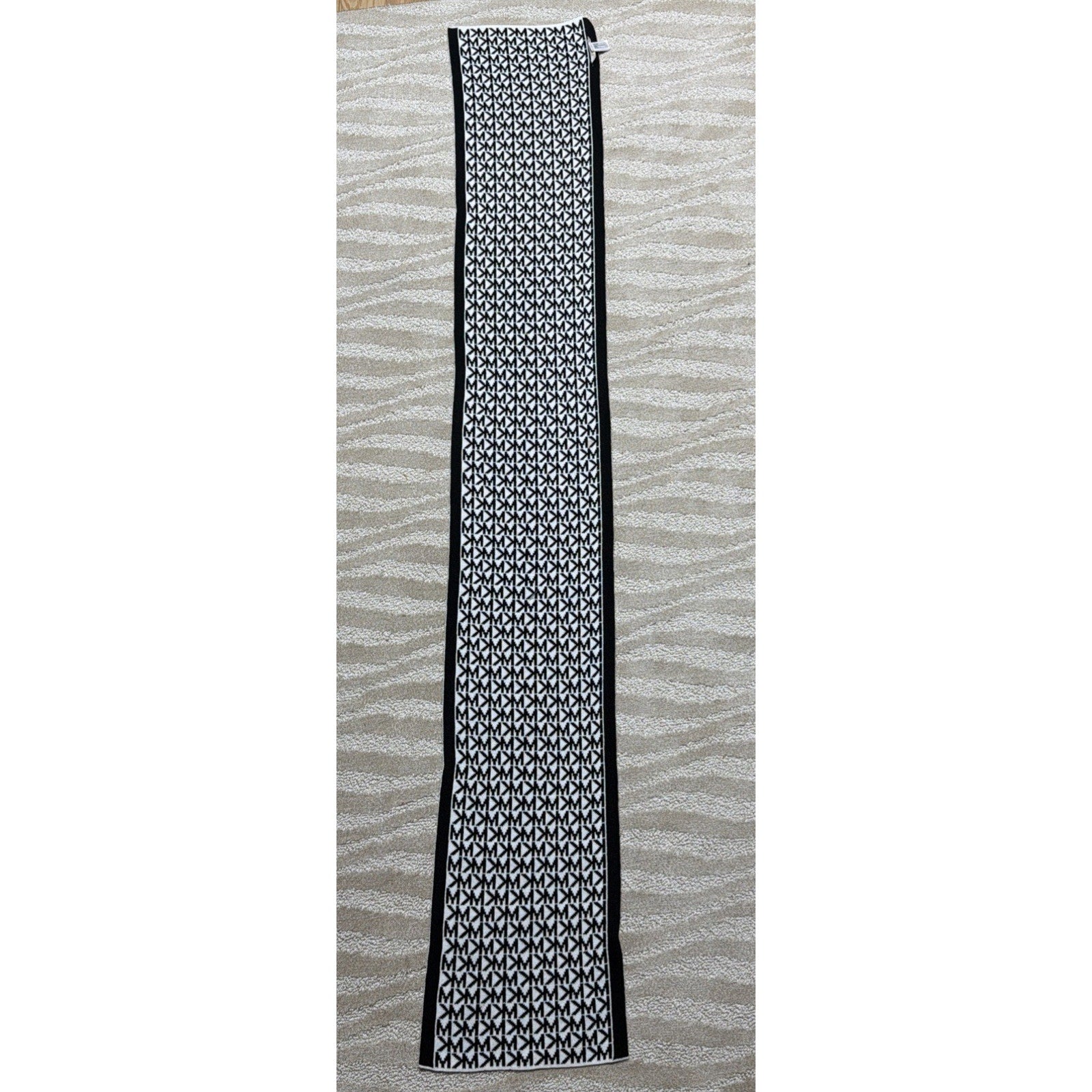 Michael Kors 100% Acrylic Mk Monogram Scarf Black White Jacquard Knit Wrap