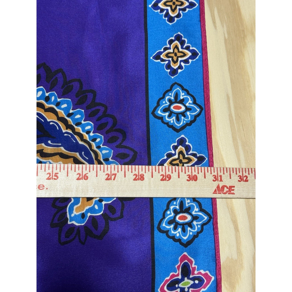Vintage Oscar de la Renta Paisley Scarf Purple Blue Square Satin 30x30 Retro Mod