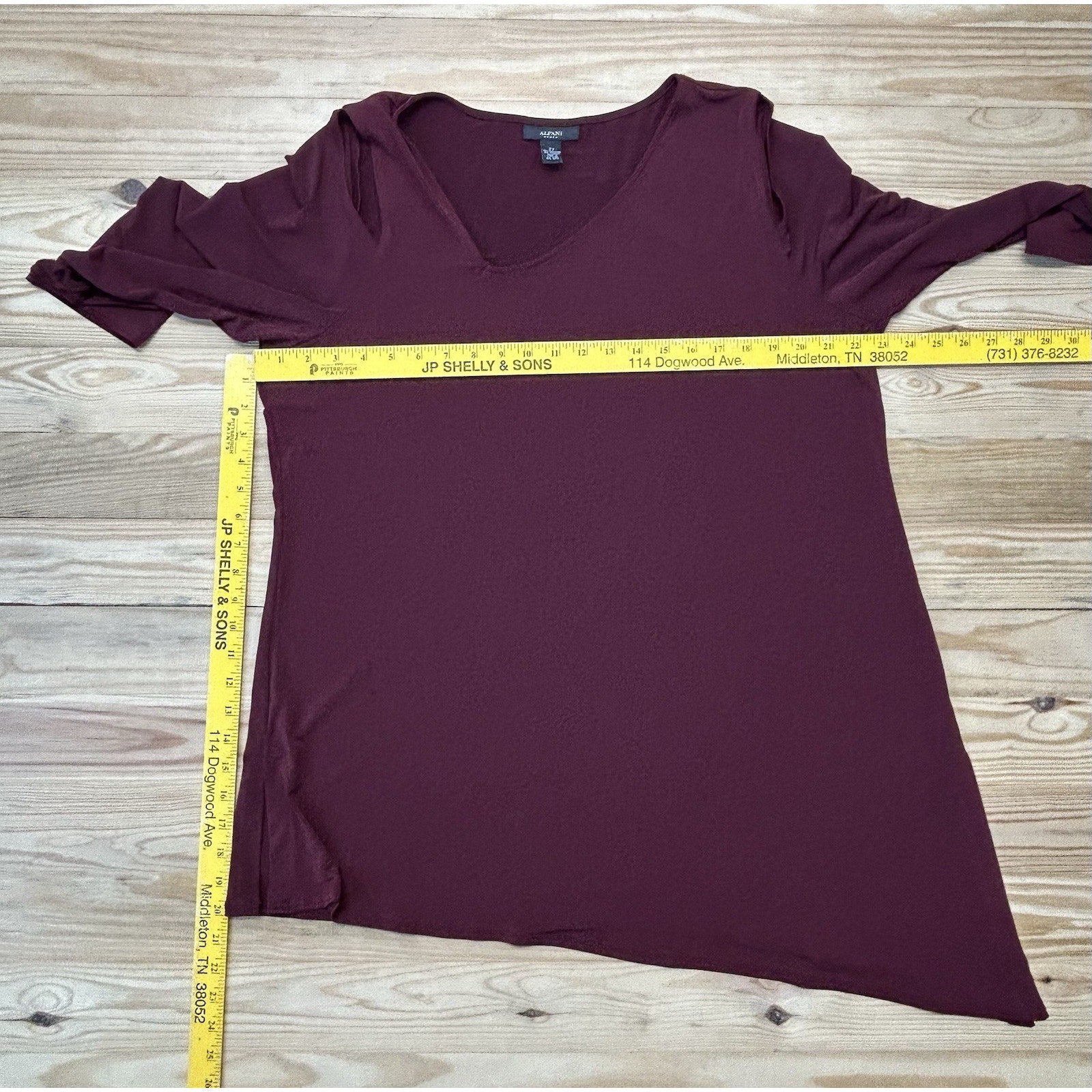 ALFANI SZ 2X Burgundy Split Sleeves Off Shoulder Sheath Midi Dress LAYERED.