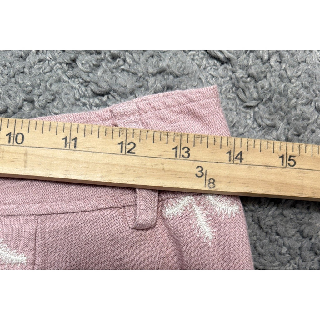ELIE TAHARI Soft Mauve Linen Blend Pants Embroidered Motif Size 4 Beachy Casual