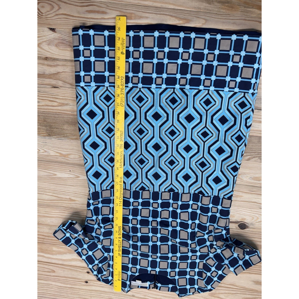 Michael Kors Geometric Black, Blue and Tan Short Sleeve Dress Size 12