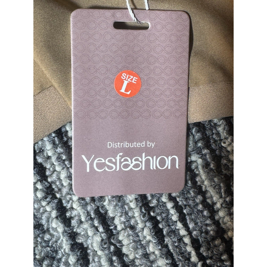 Yesfashion Womens Blazer L Camel Tan Open Front Draped Jacket NWT Lightweight