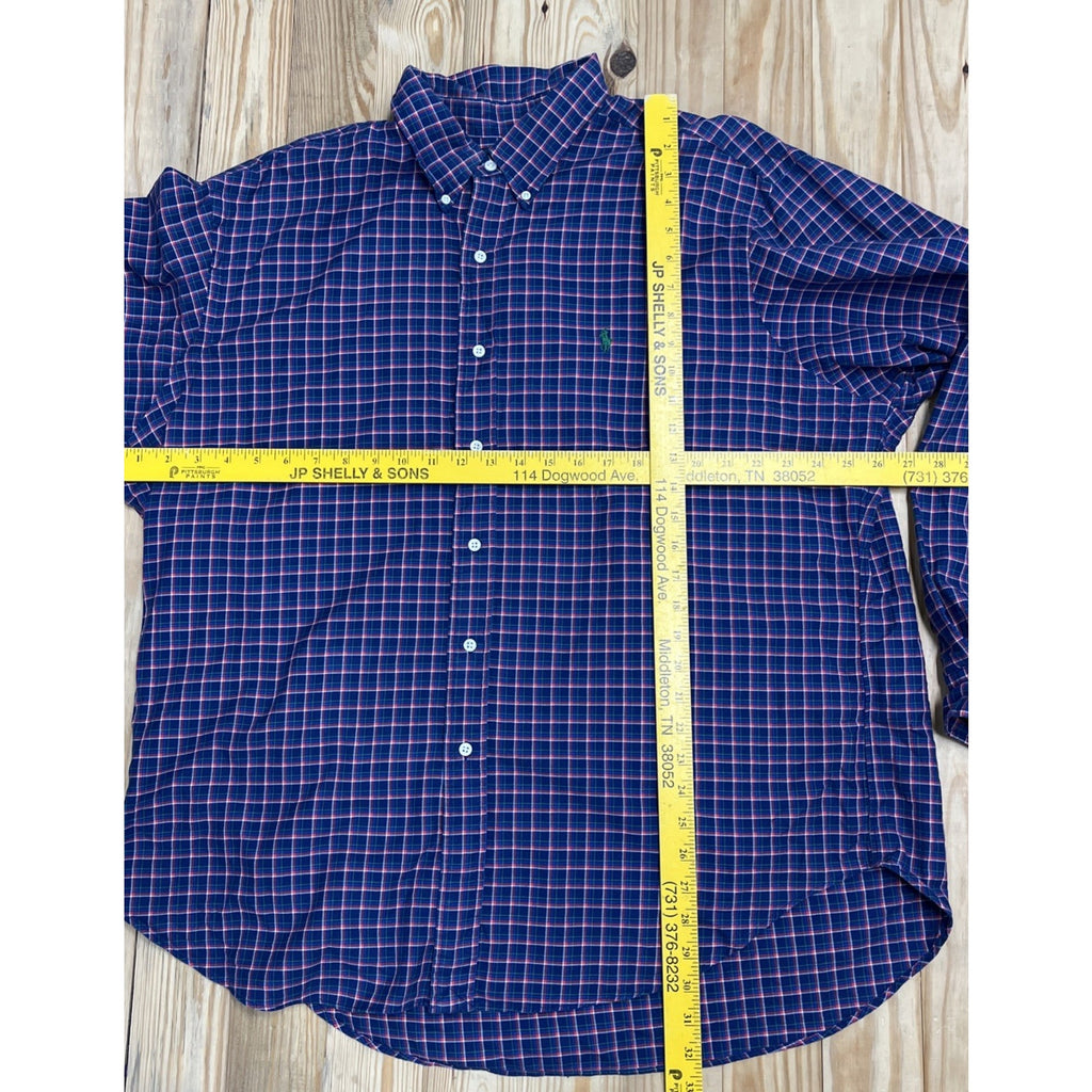Ralph Lauren Classic Fit Blue & Red Plaid Long Sleeve Shirt Green Pony