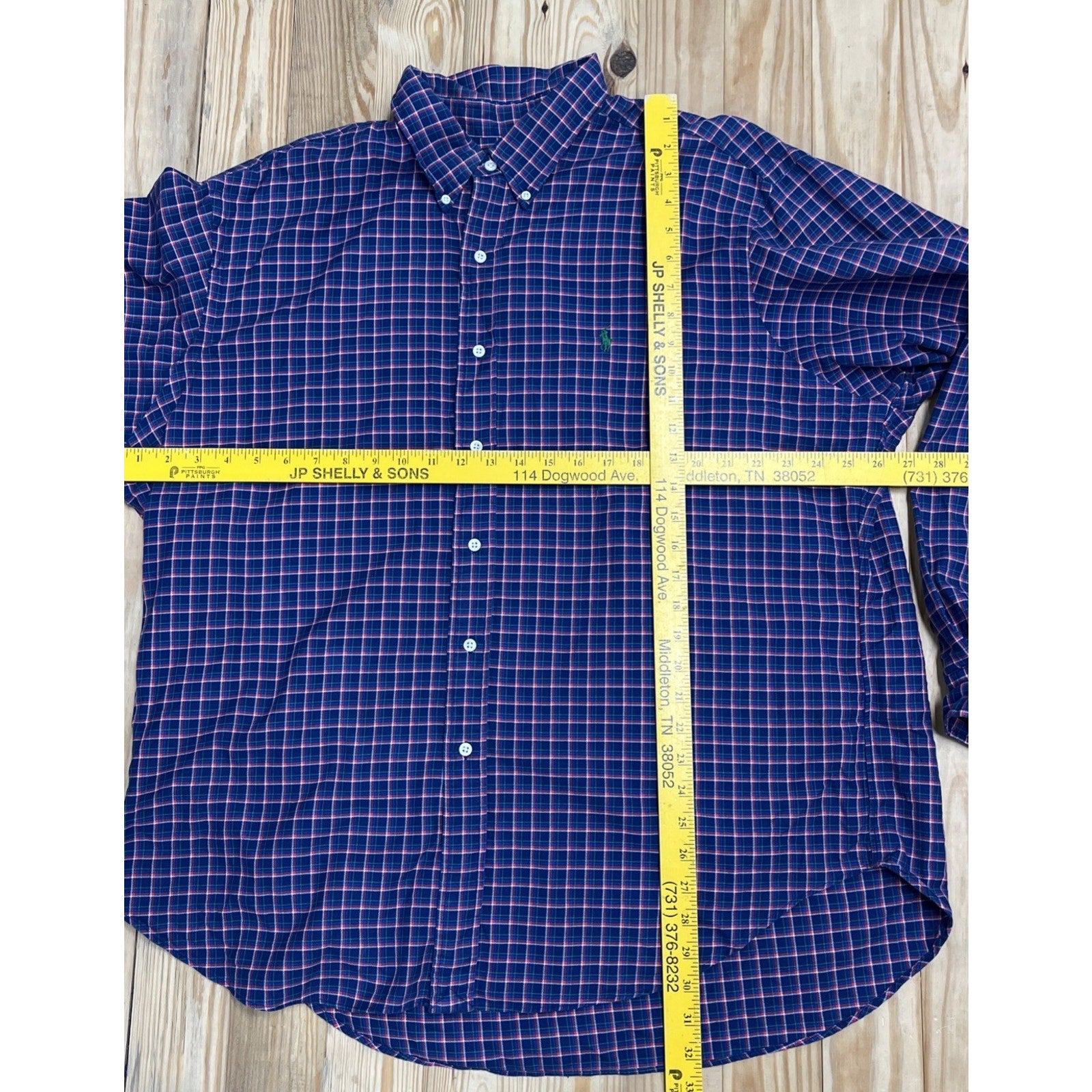 Ralph Lauren Classic Fit Blue & Red Plaid Long Sleeve Shirt Green Pony