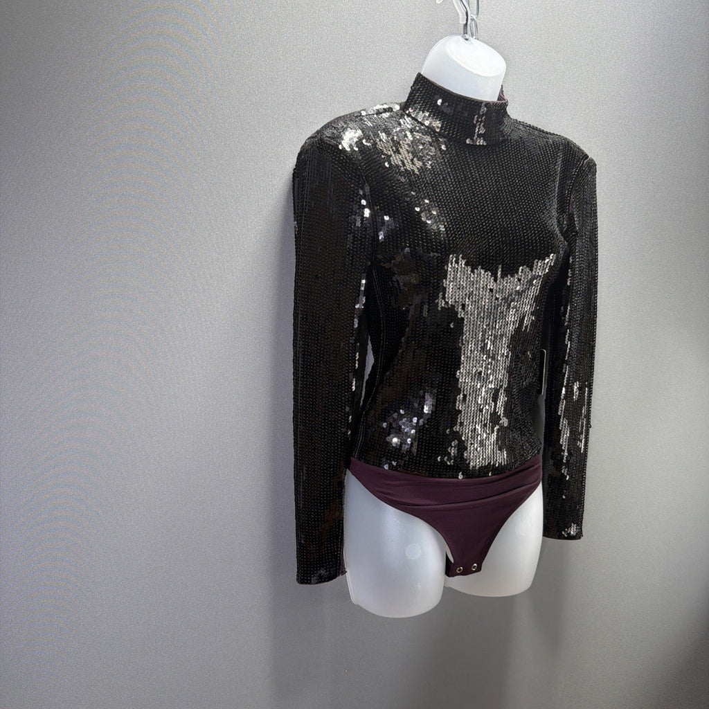 EXPRESS Women Sequin Padded Shoulder Thong Bodysuit Size XS Stretch NWT