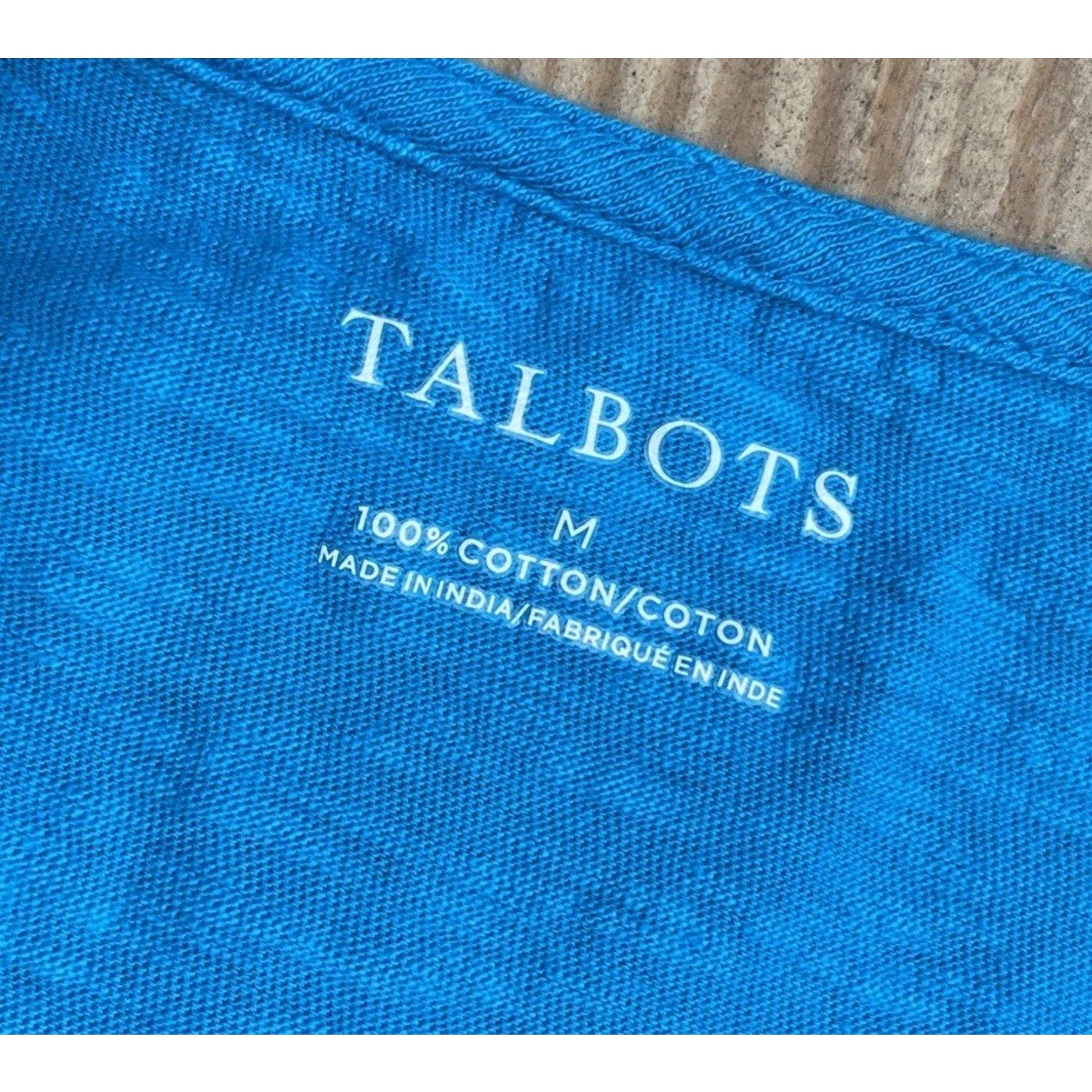 Talbots Pretty Sea Blue Crochet V-Neck Short Sleeve Cotton Top M