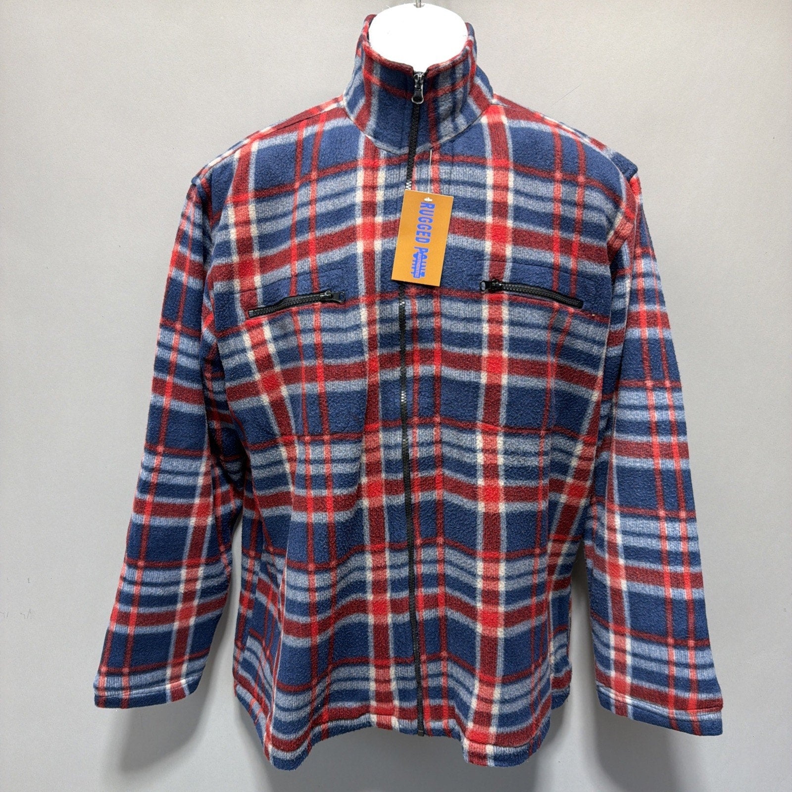 Mens Rugged Point Authentic Red Blue Plaid Fleece Sherpa Full Zip Shacket XL NWT