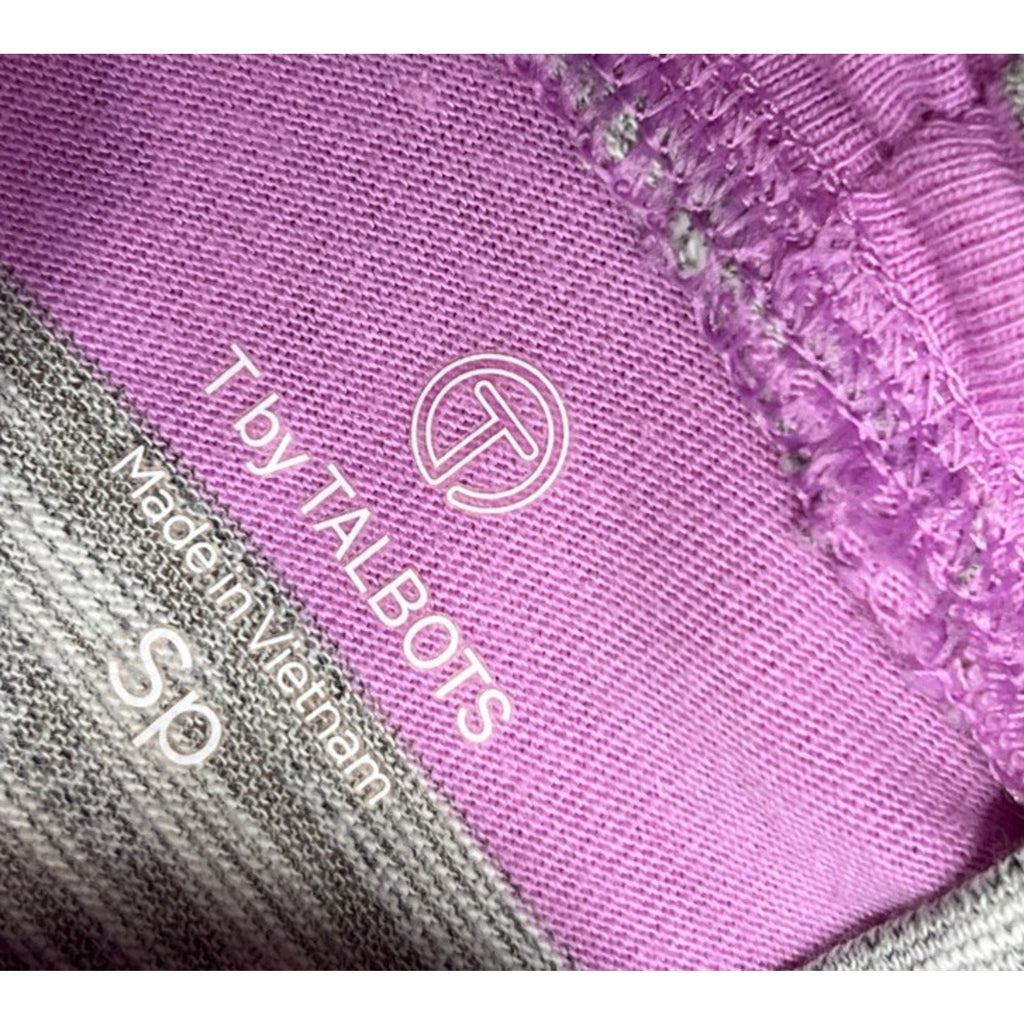 T by Talbots Women's Pink Grey Stripe Mock Neck Long Sleeve Pullover Size PS Top